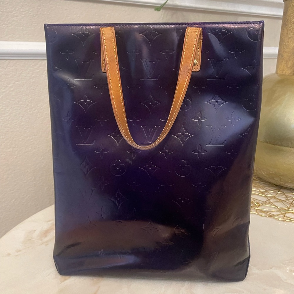 Louis Vuitton patent tote custom dye dark purple satin PENDING